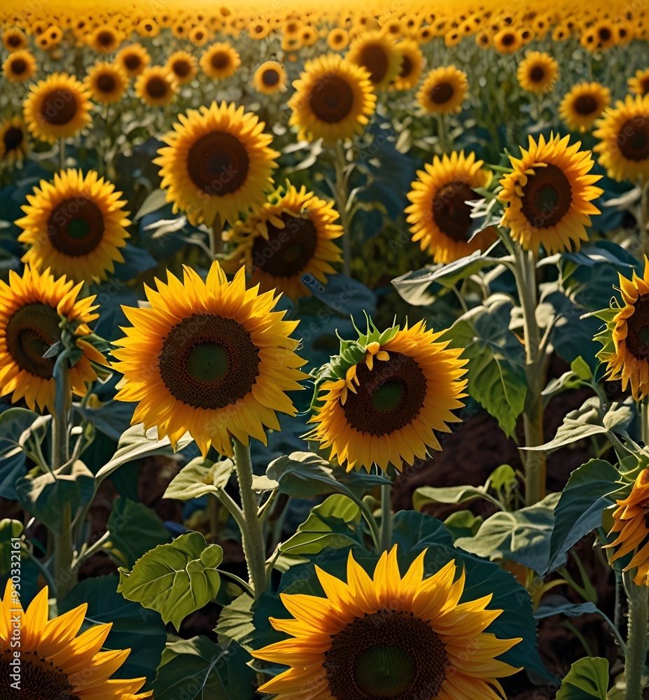 Fototapeta premium Abstract representation of a sunflower field in full bloom, with radiating 