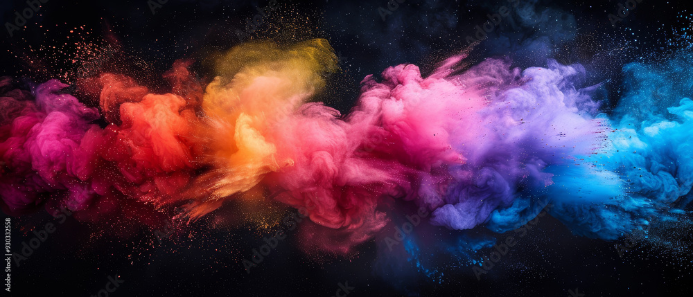 A vibrant explosion of colorful smoke in shades of red, orange, pink, purple, and blue, creating dynamic and energetic atmosphere. A vibrant explosion of colorful smoke in shades of red, orange, pink, purple, and blue, creating dynamic and energetic atmosphere.