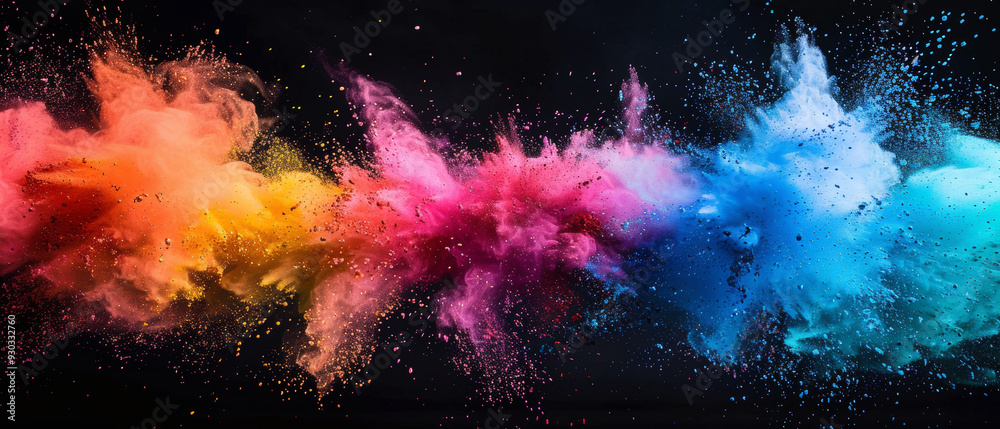 A vibrant explosion of colorful powder creates dynamic and energetic visual. image conveys sense of creativity and excitement. A vibrant explosion of colorful powder creates dynamic and energetic visual. image conveys sense of creativity and excitement.