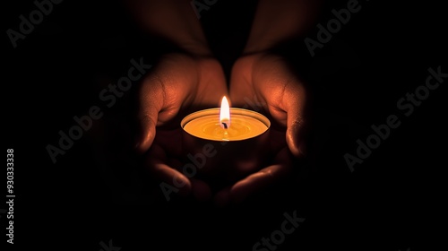 Hands Cradling a Sole Candle in Darkness
