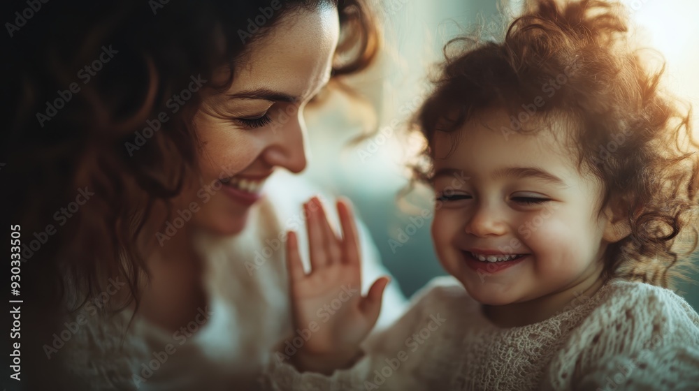 A tender moment of a mother and her young daughter sharing smiles, highlighting their bond and love in a cozy, warm atmosphere, emanating pure joy and affection. A tender moment of a mother and her young daughter sharing smiles, highlighting their bond and love in a cozy, warm atmosphere, emanating pure joy and affection.