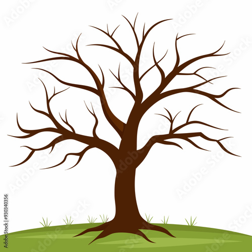 Old tree no leaves in empty field vector illustration 