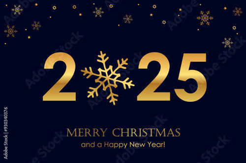 happy new year 2025 typography with snowflakes vector illustration
