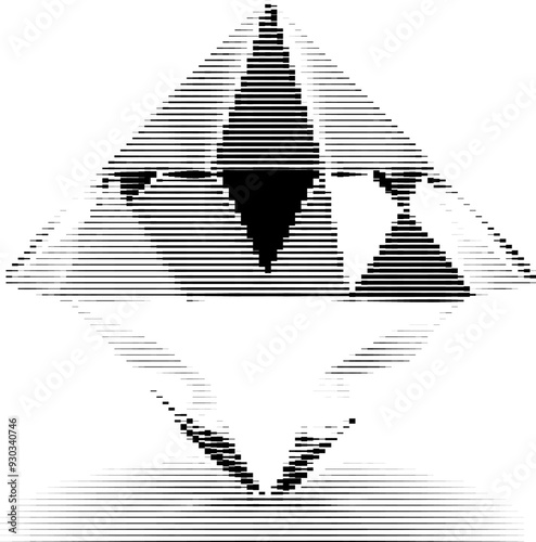 A stylized, black and white geometric representation of the Penrose triangle.