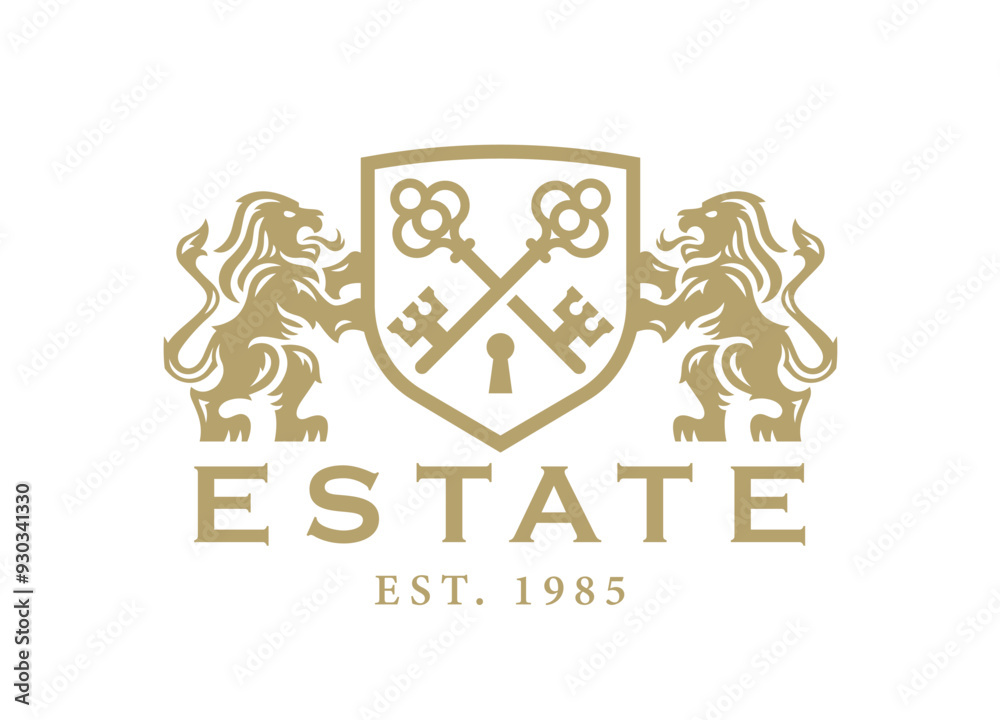 Elegant Lion Crest Emblem with Crossed Keys Design Elegant Lion Crest Emblem with Crossed Keys Design