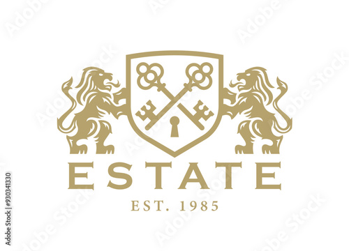 Elegant Lion Crest Emblem with Crossed Keys Design