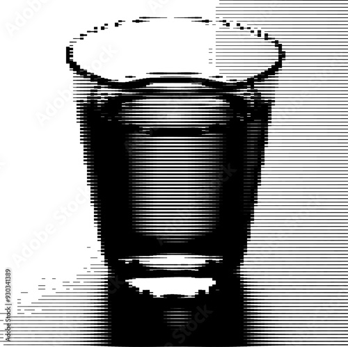 A stylized black and white digital image of a pint glass, possibly containing beer.