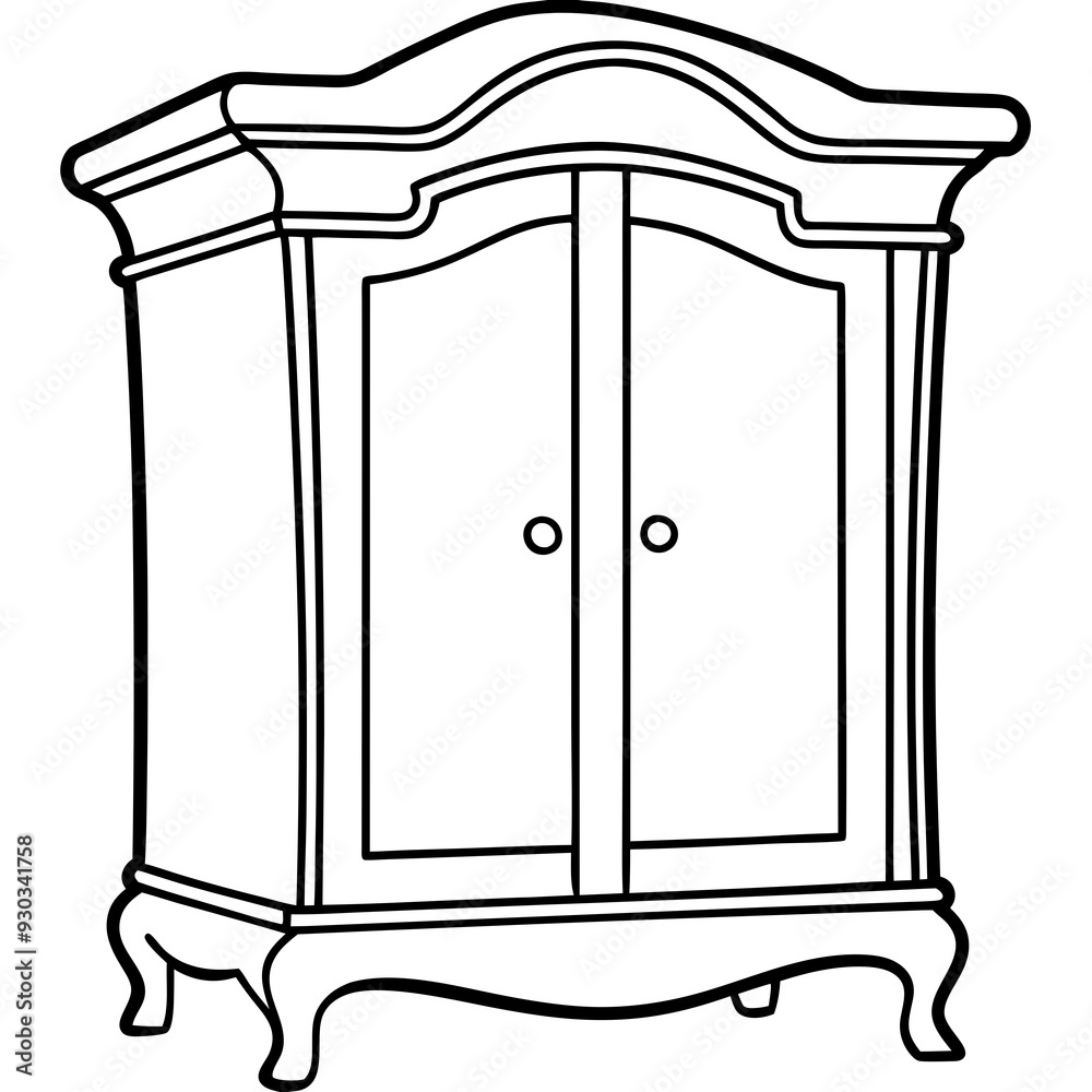 Armoire, angle view line art vector illustration Armoire, angle view line art vector illustration
