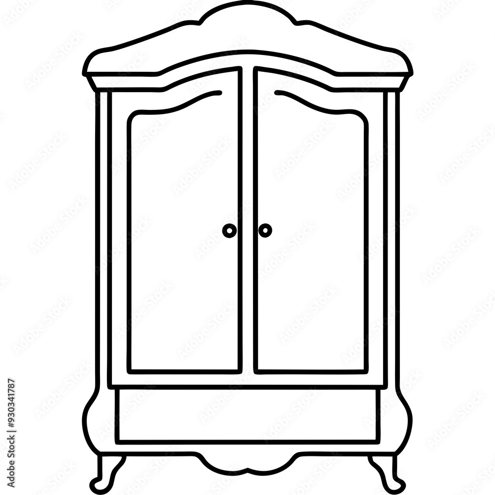 Armoire, angle view line art vector illustration Armoire, angle view line art vector illustration