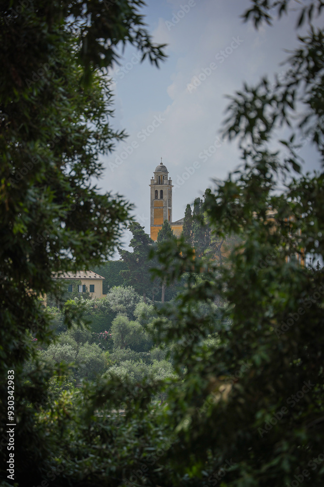 Obraz premium Church Bell Tower across European town