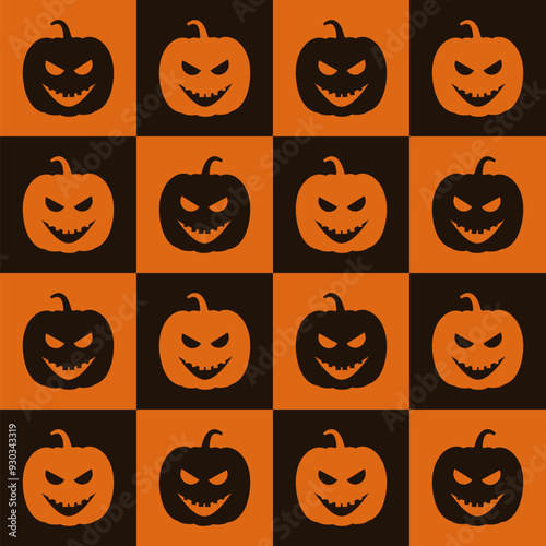 Halloween mosaic geometric seamless pattern with scary pumpkin