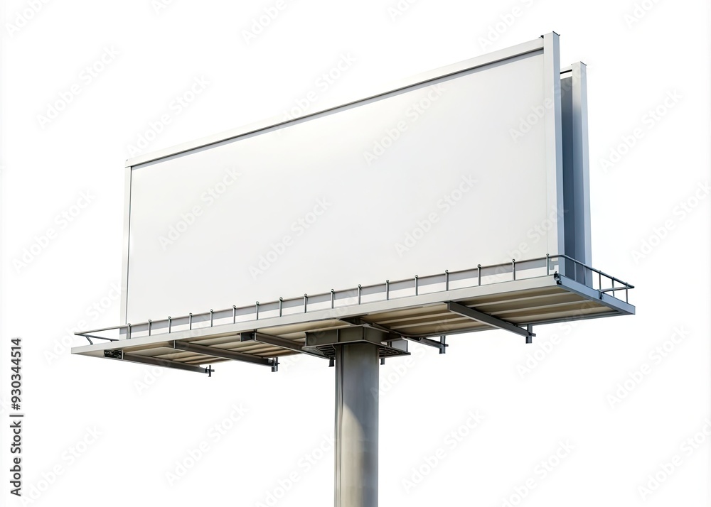 A blank white billboard stands isolated on a pure white background, ready for custom designs, with a clipping path for easy editing and manipulation. A blank white billboard stands isolated on a pure white background, ready for custom designs, with a clipping path for easy editing and manipulation.