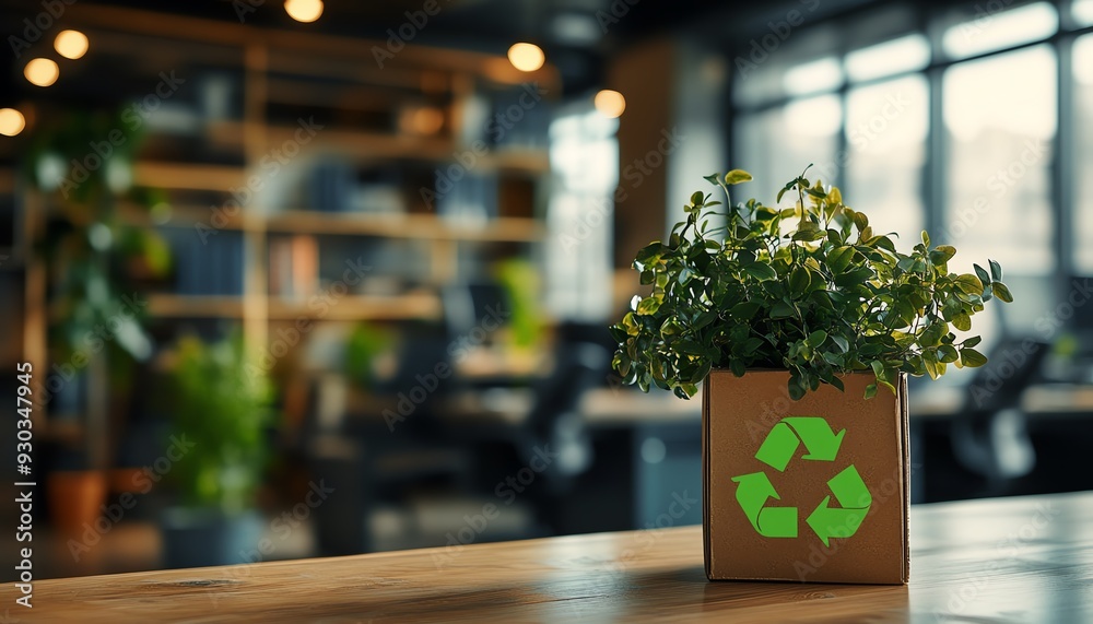Professional environment with green recycle symbol, office waste sorting and recycling concept for working people, Midjourney Professional environment with green recycle symbol, office waste sorting and recycling concept for working people, Midjourney