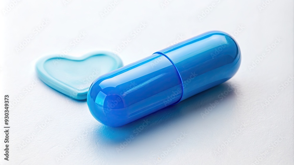 A close-up of a blue pill on a white background, with a faint outline of a heart in the background, symbolizing love and intimacy. A close-up of a blue pill on a white background, with a faint outline of a heart in the background, symbolizing love and intimacy.