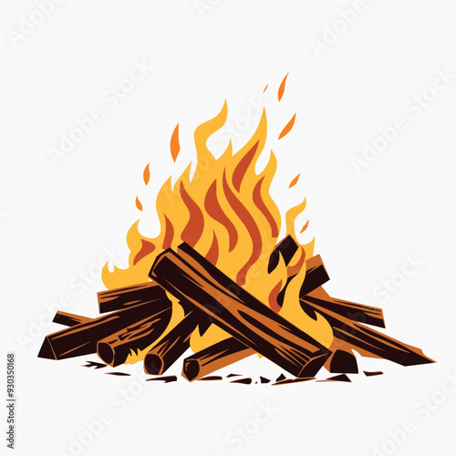 Campfire illustration with burning logs.