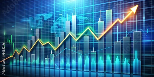 Cityscape Growth: A vibrant cityscape backdrop with a dynamic stock market graph soaring upwards, representing financial success and upward trajectory. 