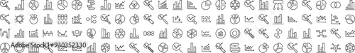 Magnifying Glass, Progress Bar, Pie Chart, Analytics Outline Simple Linear Image Collection. Editable Stroke. Suitable for Web Sites, Books, Cards, Apps