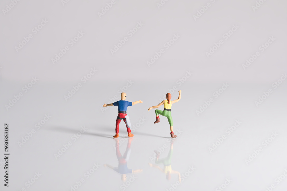 Silhouette, pose of mountaineers, miniature figures scene