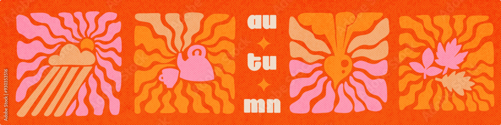 Εκτύπωση καμβά Collection of 70s groovy autumn silhouettes