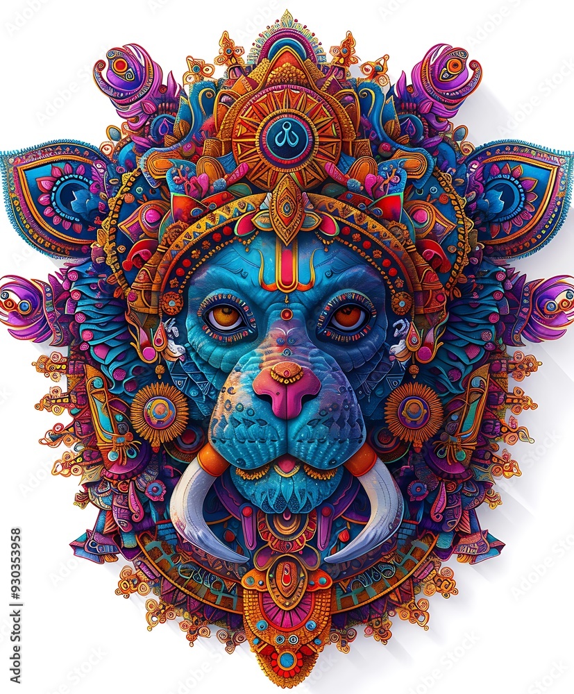 Fototapeta premium brightly colored artwork of a lion with a crown on its head