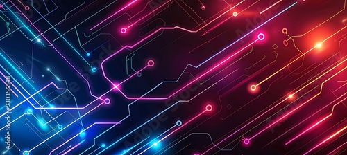 Abstract Neon Background with Circuit Board Look