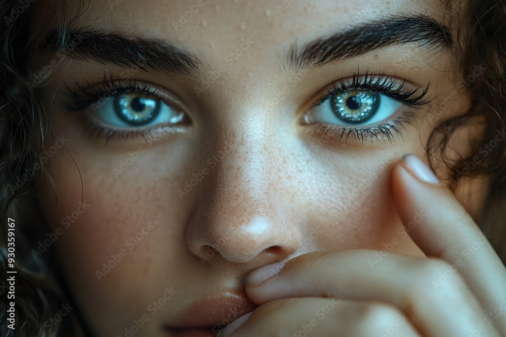 Fototapeta premium Comfortable Female Proudly Showing Contact Lens