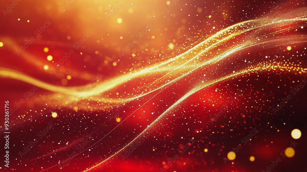 Fototapeta premium Abstract digital background electromagnetic wave background Innovation digital wave, information technology background and red luxury background with golden line decoration and curve light effect