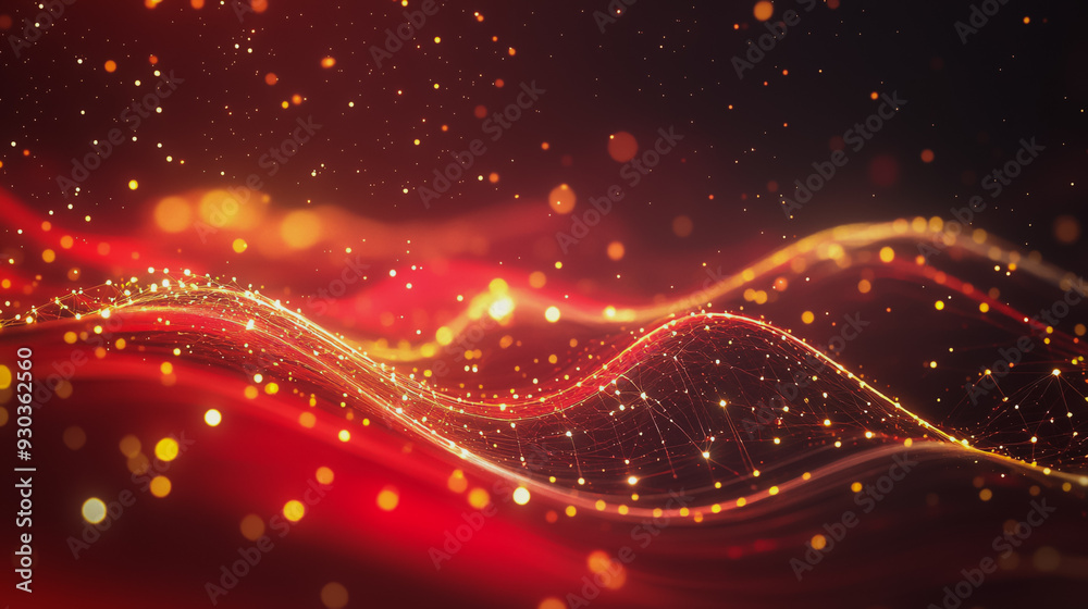 Abstract digital background electromagnetic wave background Innovation digital wave, information technology background and red luxury background with golden line decoration and curve light effect 