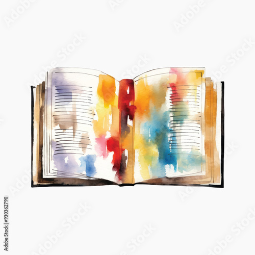 Colorful watercolor open book