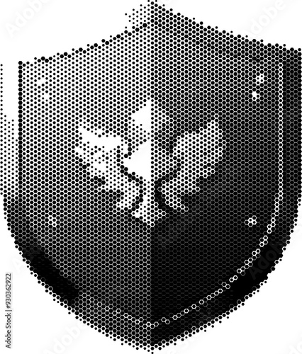 Stylized shield emblem in dot pattern illustration