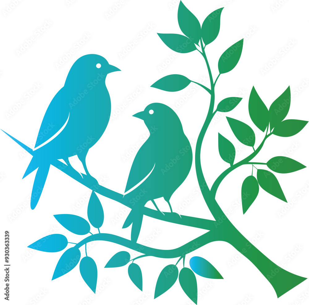 two birds are on a branch with a flower on it. two birds are on a branch with a flower on it.