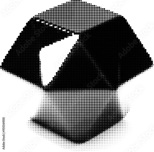 Abstract dotted polyhedron shape on white background