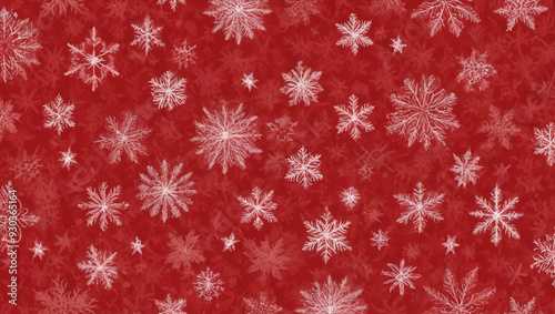 Seamless red Christmas themed paper with cartoon Christmas tree and snow for paper or textile