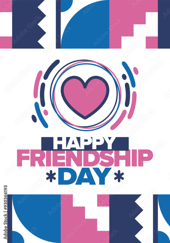 Fototapeta premium Happy Friendship Day in August. Friends love. Happy holiday, celebrated annual. Social unity. Forever together. Poster, greeting card, banner and background. Vector illustration