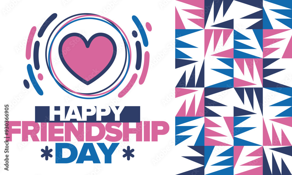 Fototapeta premium Happy Friendship Day in August. Friends love. Happy holiday, celebrated annual. Social unity. Forever together. Poster, greeting card, banner and background. Vector illustration