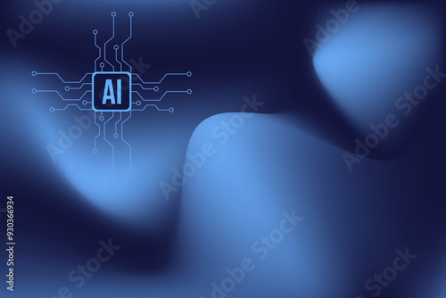 3D wave background with computer micro Chip. Digital Technology background template design. Swirl vector aesthetic can used web discord banner. EPS 10