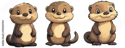 Brown, furry otter with big eyes, a small nose, and a tail cartoon illustration mascot, generative ai