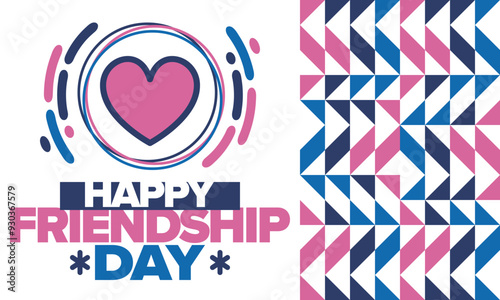 Happy Friendship Day in August. Friends love. Happy holiday, celebrated annual. Social unity. Forever together. Poster, greeting card, banner and background. Vector illustration