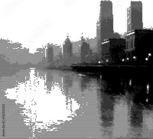 Digital representation of a cityscape and its reflection
