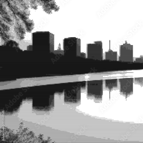 Abstract digital skyline and water reflection