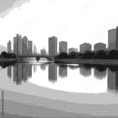 Abstract skyline silhouette with waterfront reflection