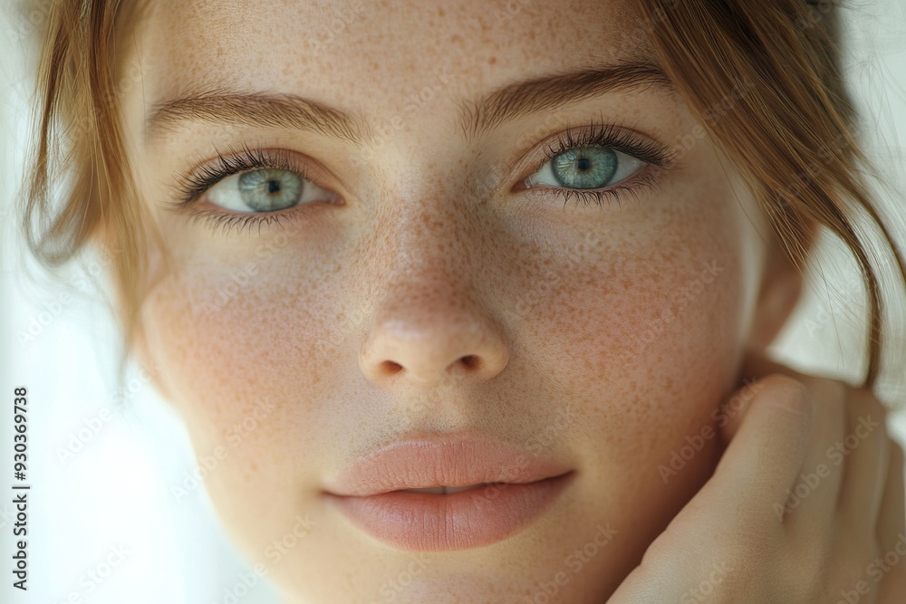 Radiant Woman Caring for Her Skin, Touching and Smiling Radiant Woman Caring for Her Skin, Touching and Smiling