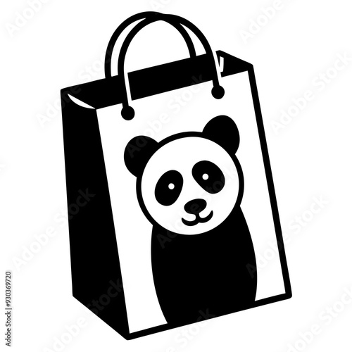 Create a panda store bag silhouette  art vector illustration
