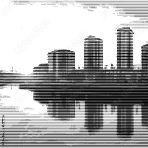 Stylized city reflection on water surface