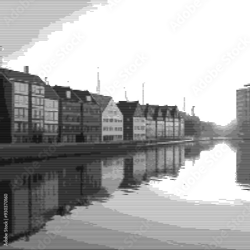 Urban reflection: pixelated skyline on water