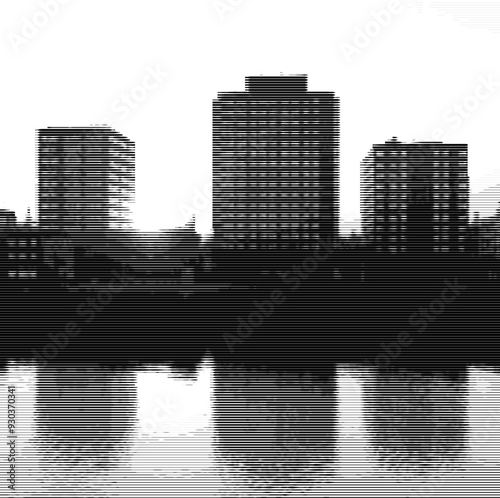 Urban landscape mirrored on a calm lake