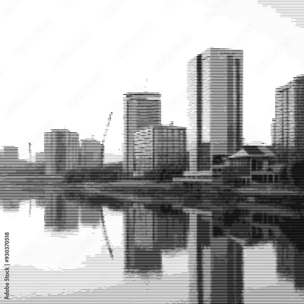 Naklejka premium Abstract pixel art of urban skyline on lakeside