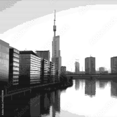 Abstract waterfront skyline in digital pixel style