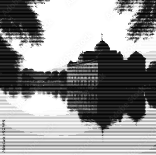 Sundown over architectural heritage on river