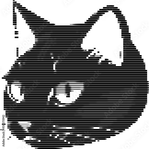 Cat's face obscured by varying widths of stripes.